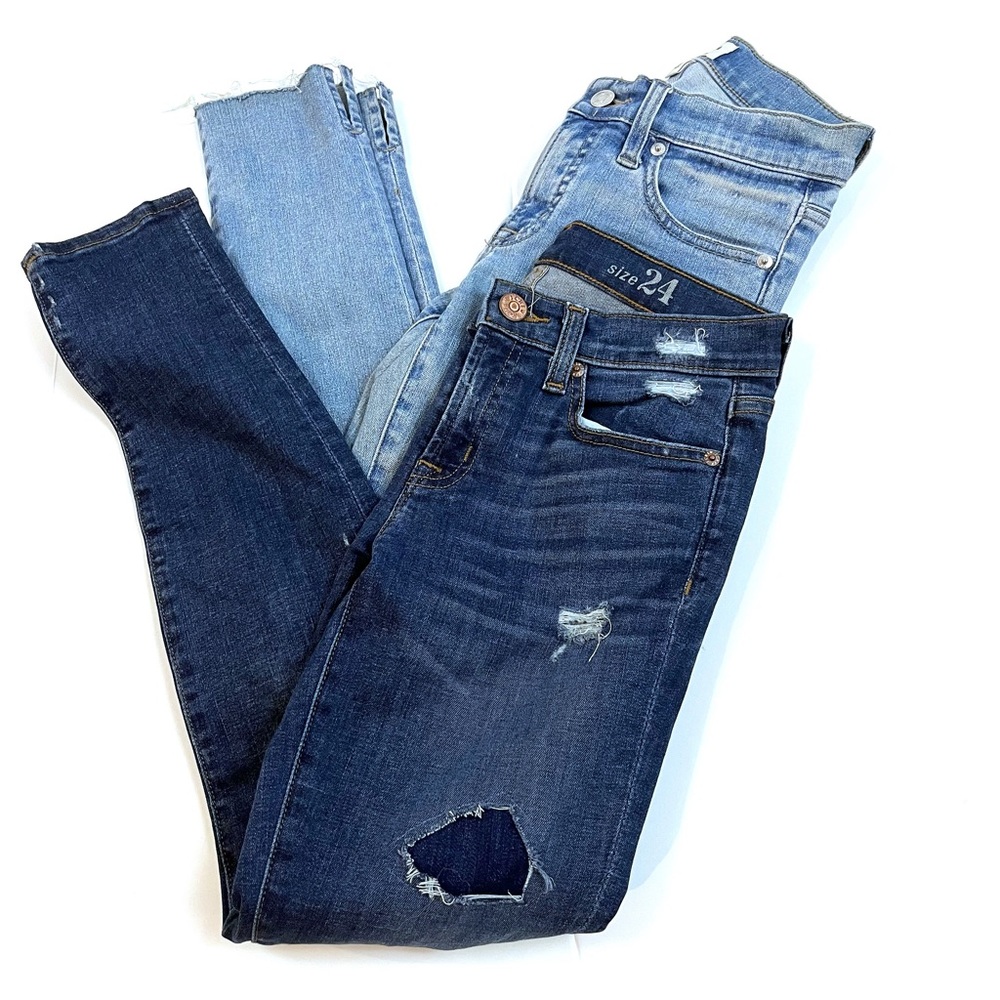 2 Pair J Crew Toothpick Jeans Ankle 24 Dark & Light Wash